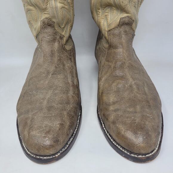 Vintage Justin Boots EXOTIC Mens 9.5D Beige Tan Leather Western Cowboy USA B1707 - Picture 4 of 15